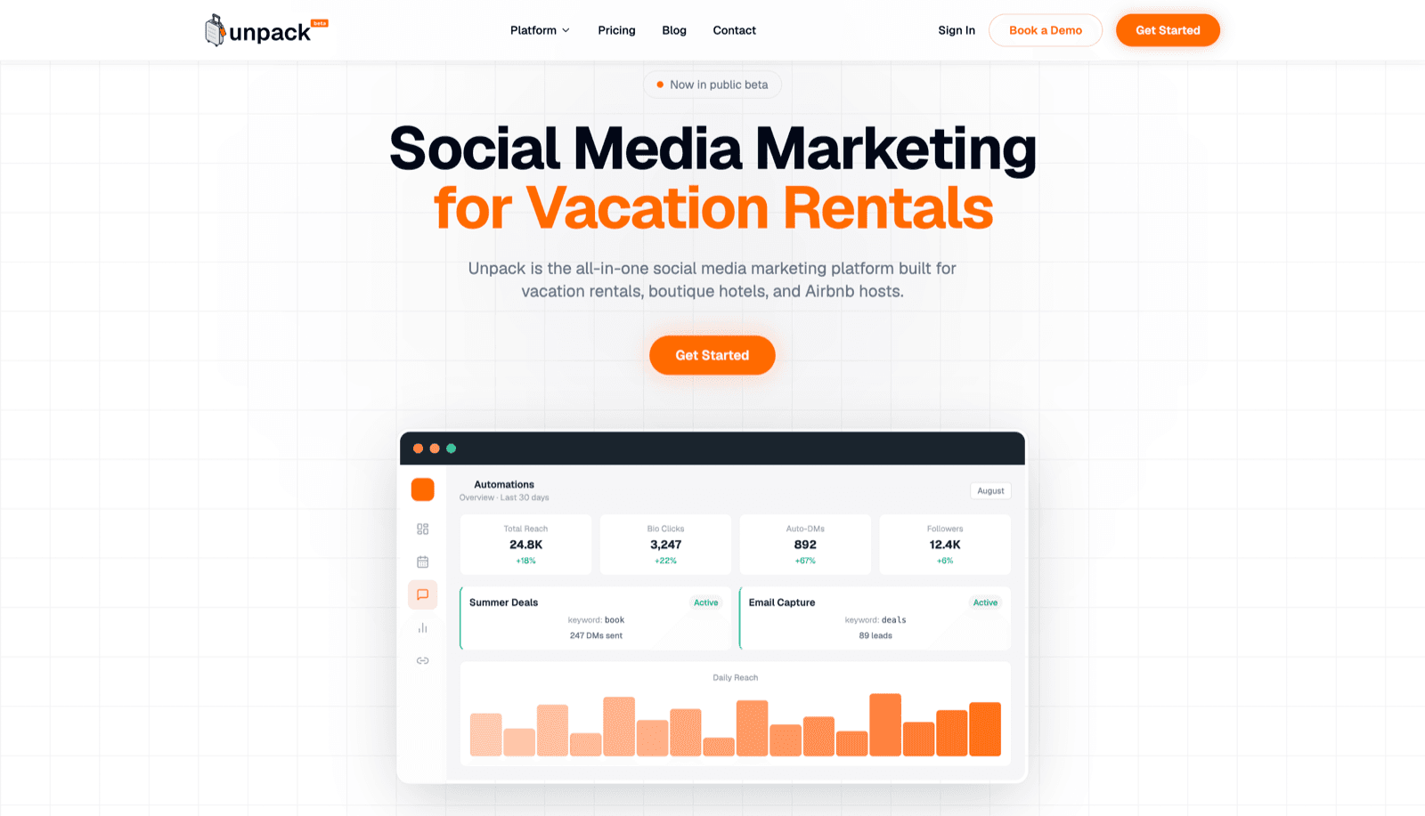 Unpack project preview: Social marketing & link-in-bio for vacation rentals